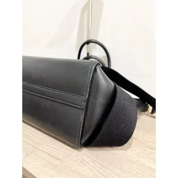 Prada Triangle Leather Medium Tote Shopper Handbag with Shoulder Strap Black - Picture 9 of 16